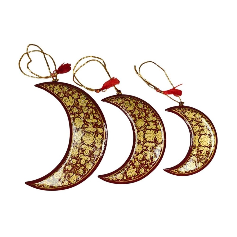 Vintage Wooden Crescent Moon Ornaments Handmade Decor For Holiday Or Everyday